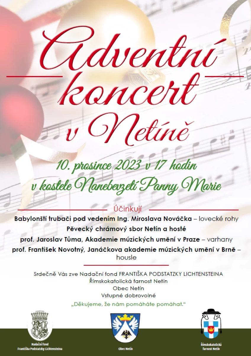 Pozvánka na Adventní koncert v Netíně 2023