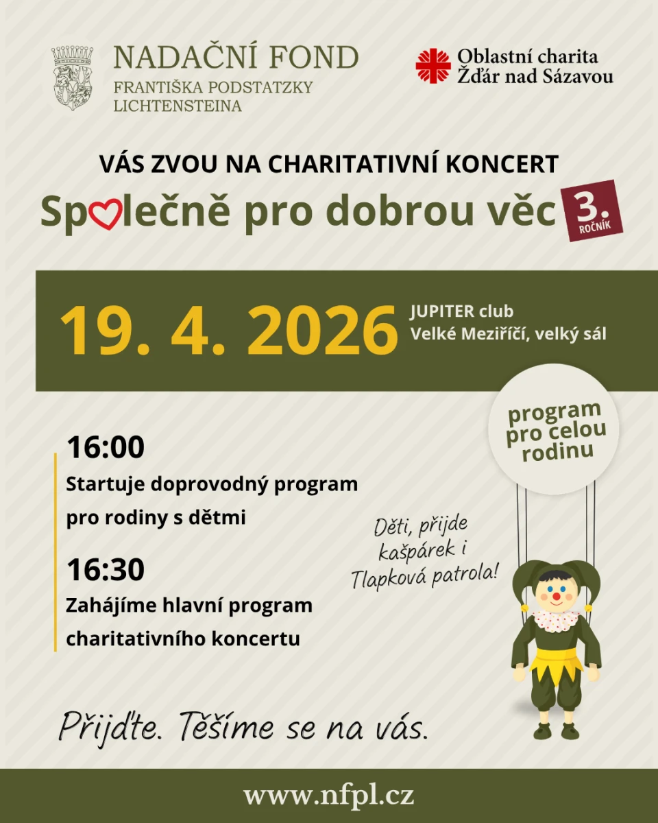 Přijďte na charitativní koncert. Těšíme se 19. dubna